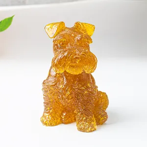 Handcrafted amber crystal Schnauzer dog figurine for home decor and tabletop display