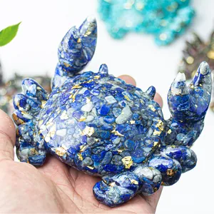 Natural Crystal Gravel Epoxy Crab Mobile Phone Holder Desktop Pen Stand Resin Animal Ornament With Gold Foil Desktop Decor