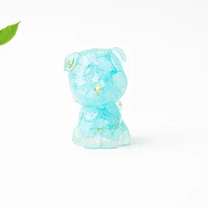 Cute light blue resin Schnauzer dog figurine with gold flakes for home office desk decor