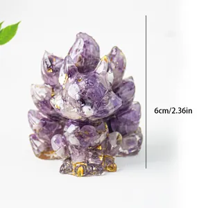 Figura de zorro de cristal púrpura de 6cm con pan de oro para decorar el hogar