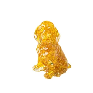Golden resin golden retriever puppy ornament with natural crystal stone texture