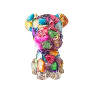 Bunte Kristallstein Schnauzer Hund Harz Dekofigur für Haus und Büro Schreibtisch