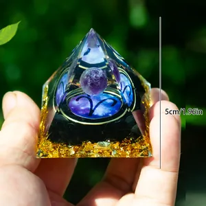 5cm Orgonite Pyramid with Aries zodiac sign and purple crystal ball for energy healing