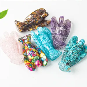 Set of crystal angel figurines made from natural resin crushed stones in various colors