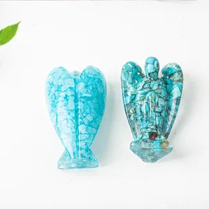 Handcrafted resin angel figurines with blue natural crystal stones for home decor