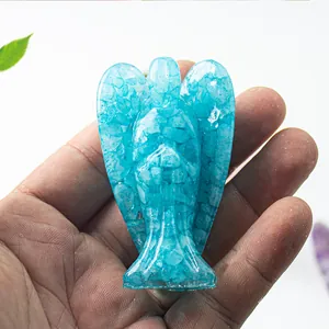Blue resin angel statue with natural crushed crystals and hand-held size display