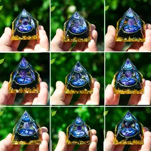 Orgone Energy Pyramid Amethyst Crystal Sphere Gold Foil Zodiac Signs Resin Healing Stone Desk Decor Spiritual Gift