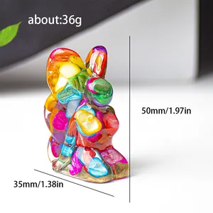 Natural crystal stone rabbit figurine desktop decor with detailed size and weight labels