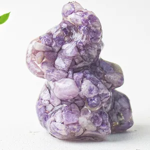 Natural Crystal Crushed Stone Resin Elephant Ganesha Figurine Desktop Ornament For Home Office Decor Healing Crystal Animal Statue Gift