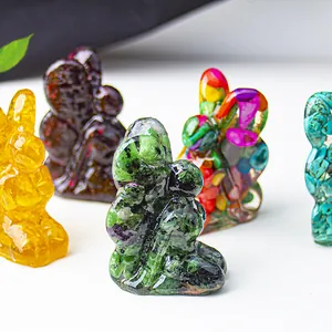 Natural crystal stone resin rabbit figurines in multiple colors for desk decoration