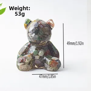 Bärenfigur aus Naturkristall und Harz mit Maßangaben und Gewichtsangabe für Deko