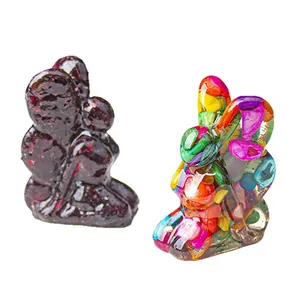 Pair of resin fairy figurines with natural crystal gravel for desk decor