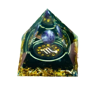 Scorpio Orgone Energy Pyramid with Amethyst Ball and Obsidian base for chakra healing