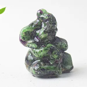 Detailed macro of a Ruby in Zoisite Ganesha elephant figurine with natural stone textures