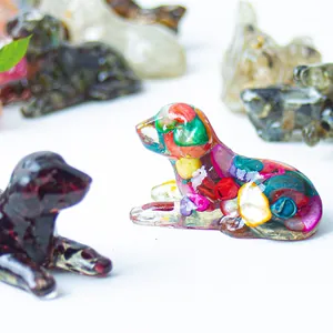 Natural crystal gravel resin dog figurine ornament for home and office desk decor
