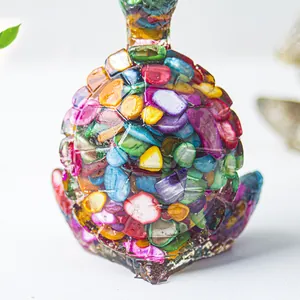 Statue de tortue de yoga en résine avec pierres de cristal colorées pour le bureau