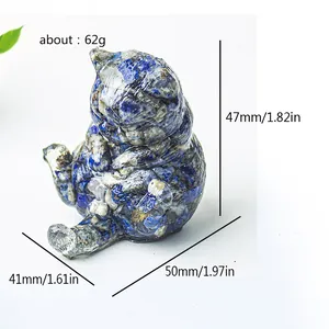 Statuina di gatto in cristallo lapislazzuli per ufficio, altezza 47 mm e peso di 62 g