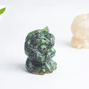 Macro shot of a Ruby in Zoisite hand-carved Chinese guardian lion figurine