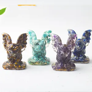 Ornement Petit Monstre en Résine et Pierre de Cristal Naturel Décoration de Bureau Gargouille Mythique pour Maison Salon Cadeau