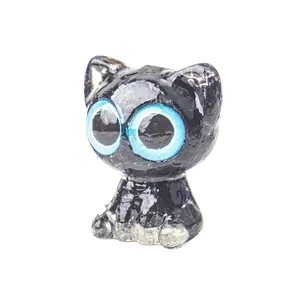 Cute resin black cat figurine with big blue eyes and shiny finish for home decor