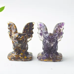 Figurines de gargouilles en œil de tigre et améthyste pour décoration de bureau