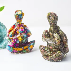 Statues de tortue de méditation en résine avec cristaux naturels colorés faits main