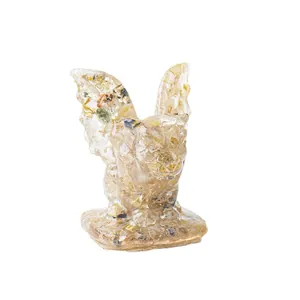 Statue de monstre en résine de cristal naturel avec des fragments de feuilles d'or