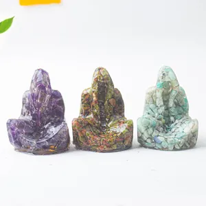 Figura de Resina y Grava de Cristal Natural Mago Fantasma Ganesha Zen Meditación Adorno de Escritorio Decoración Espiritual Regalo
