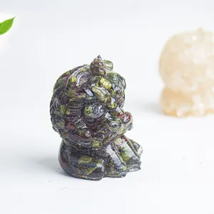 Macro shot of polished crystal dragon statue showing intricate scale texture and natural stone
