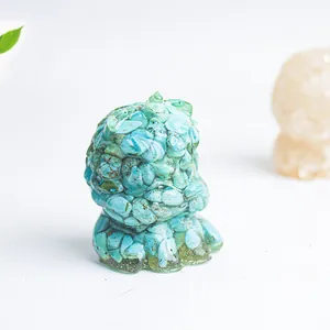 Detailed macro view of an artistic turquoise resin beast statue with natural stone texture