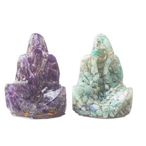 Estatuas de Ganesha artesanales de grava de cristal natural de amatista y fluorita verde