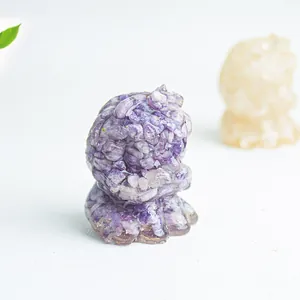 Close-up of translucent purple crystal resin Labubu style lion figurine home desk decor
