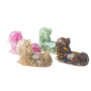 Set of four crystal resin dog figurines for home office tabletop decoration and display