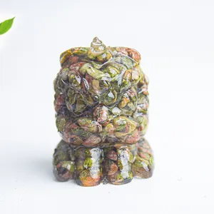 Miniature Animal Statue Natural Crystal Chips Resin Figurine Guardian Lion Desktop Ornament For Office Home Decor