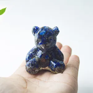 Mini orso in resina di cristallo lapislazzuli in mano per decorazione scrivania ufficio