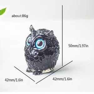 Figurine hibou en résine de cristal noir et or avec dimensions de 50mm de hauteur