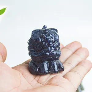 Blue Goldstone Guardian Lion figurine with sparkling starry sky effect for home decor