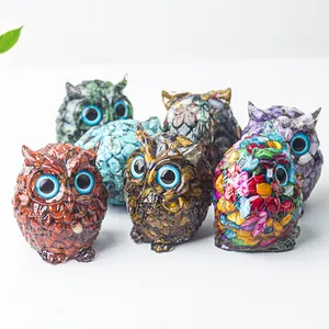 Lot de six figurines de hibou en résine avec cristaux naturels pour décoration de bureau