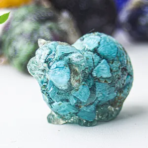 Macro detail of turquoise-textured resin cat figurine with natural mineral patterns
