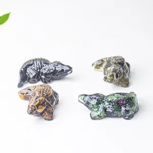 Handcrafted crocodile resin ornaments with natural crystal stones for desk decor