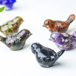 Natural Crystal Stone Resin Bird Figurine Modern Minimalist Miniature Bird Statue Home Office Desktop Decor Animal Sculpture Gift