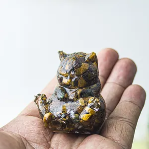 Statuetta di gatto in cristallo occhio di tigre, statua animale in miniatura da tavolo