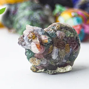 Cat figurine made of colorful natural crystal gravel and resin for desktop decoration