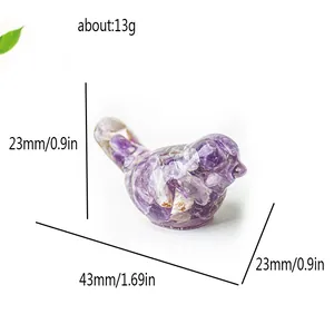 Amethyst crystal bird figurine sculpture for desk decor, dimensions 43x23x23mm