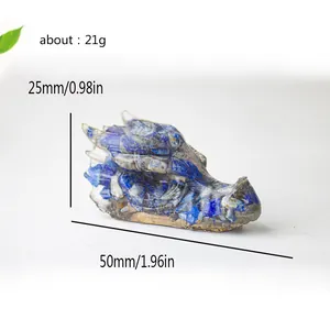 Statue de tête de dragon en lapis-lazuli et résine, figurine cristal de 50mm pour bureau