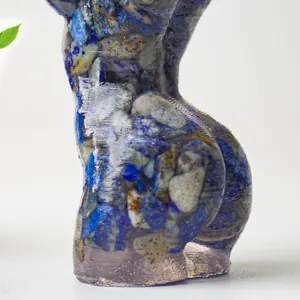 Artistic female torso resin sculpture with blue and white crystals for home decor