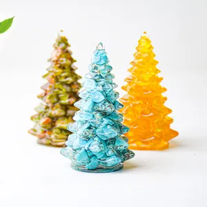 Sapin de Noël Artisanal en Résine Avec Éclats de Pierre Naturelle Ornement de Bureau Décoration Maison Bureau Cadeau