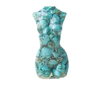 Artistic female torso resin sculpture with turquoise crystal stones for home decor