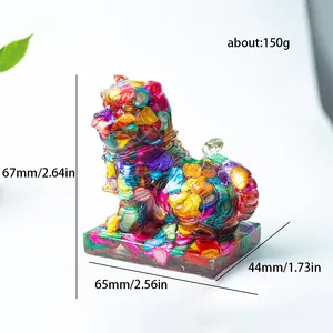 Resin crystal tiger figurine with colorful stones, measuring 67mm for home office decor