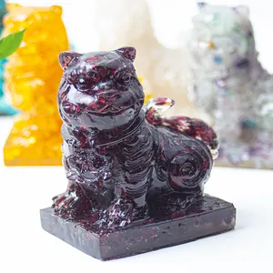 Close-up of deep purple crystal resin Pixiu sculpture with fine carved textures